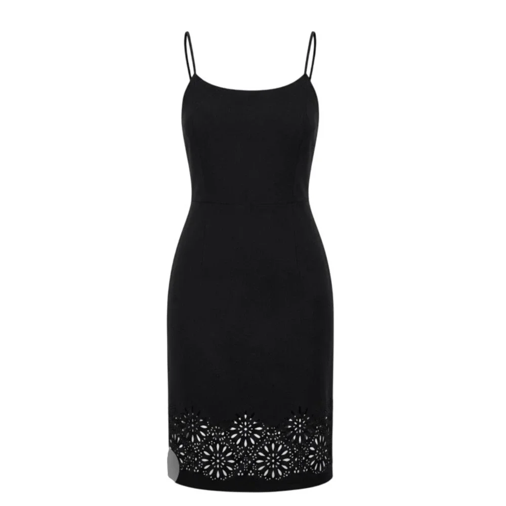 Banana Republic Black Laser Cut Floral Hem Sheath‎ Dress Size 6
